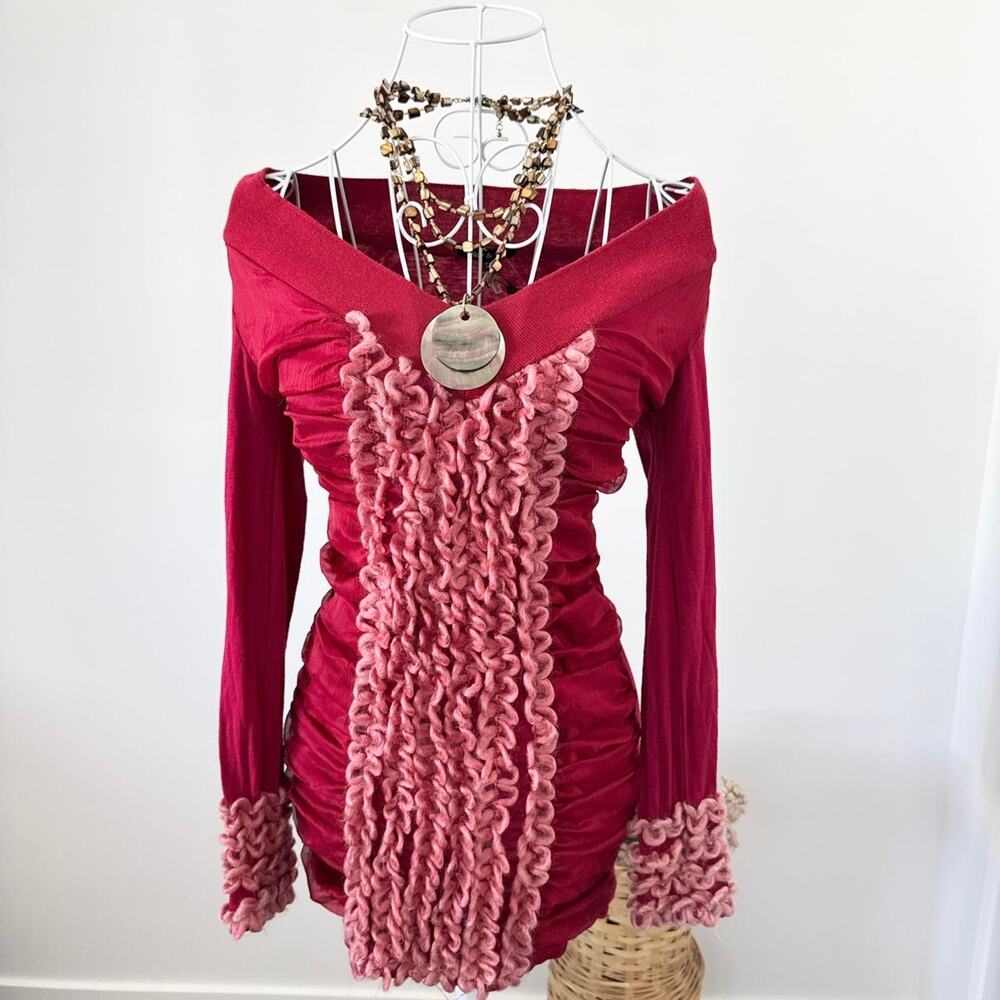 INSANE vintage y2k tight mini bodycon dress with woven yarn abstract details